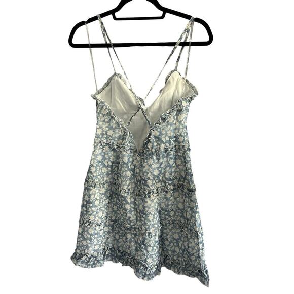 New Parsian Mini Dress Women’s Size 12 Blue White Floral Design Ruffles - Picture 5 of 9